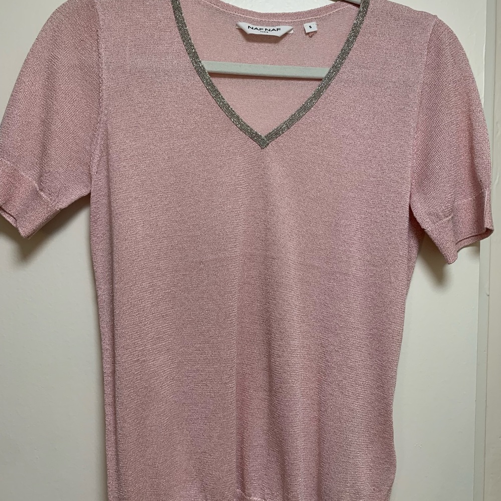 Naf Naf  Paris pink & silver chain top size small, worn once.